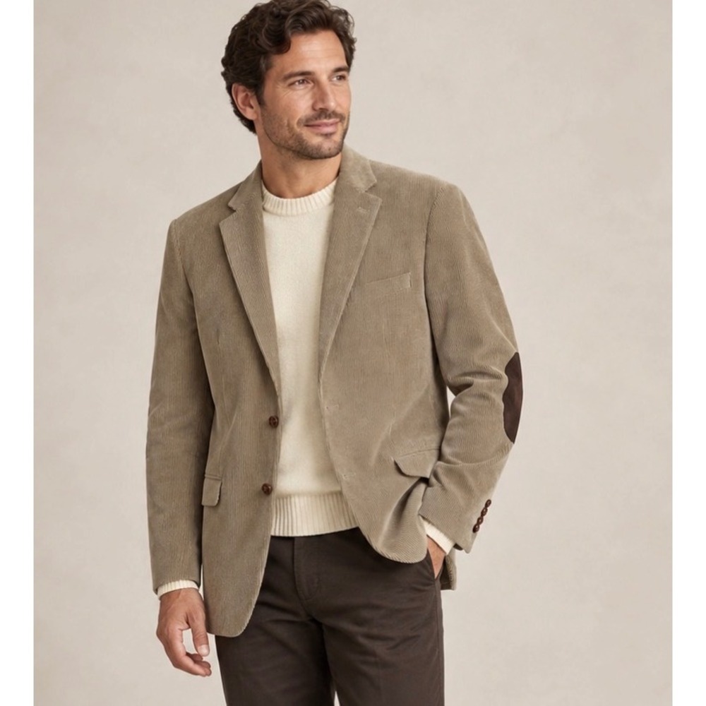 Chaps Men's 44L Corduroy Blazer Elbow Patch Sport Coat Preppy Professor Brown
